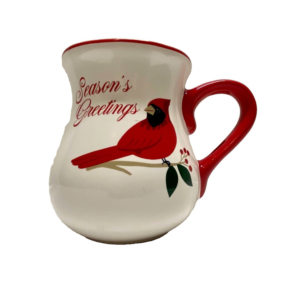 Season's Greetings Stoneware Mug Red Cardinal Bird Large Coffee Cup Soup Bowl